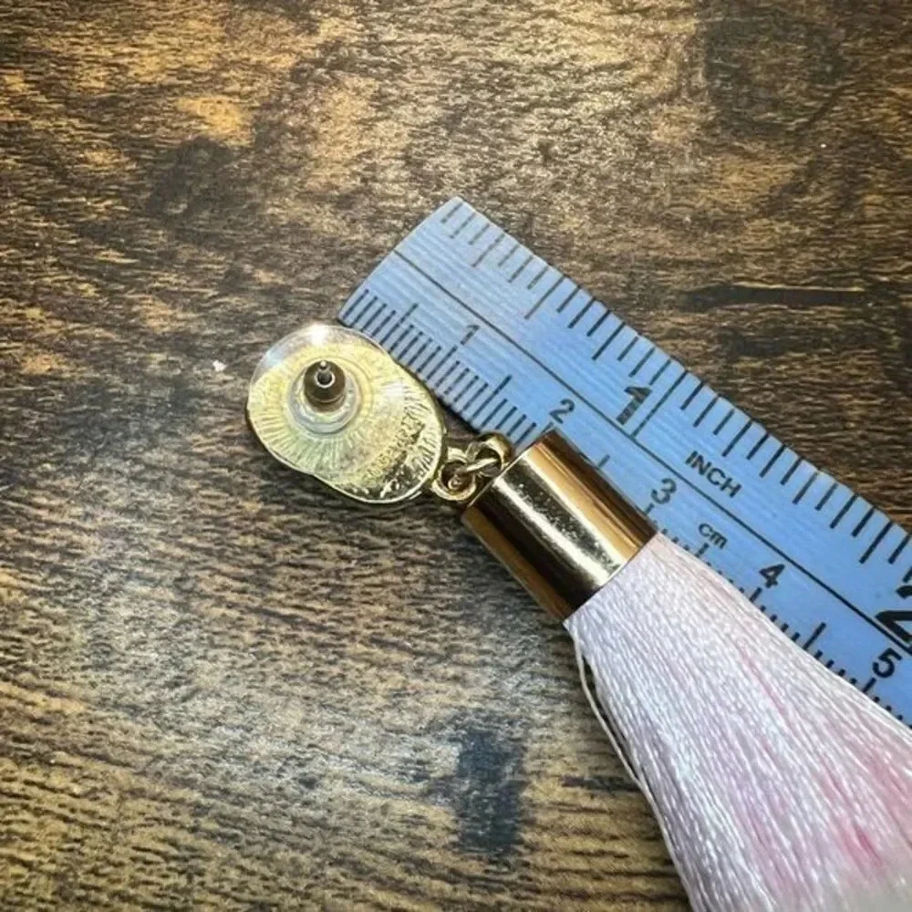 Rhinestone and Pink Tassel Dangle Earrings